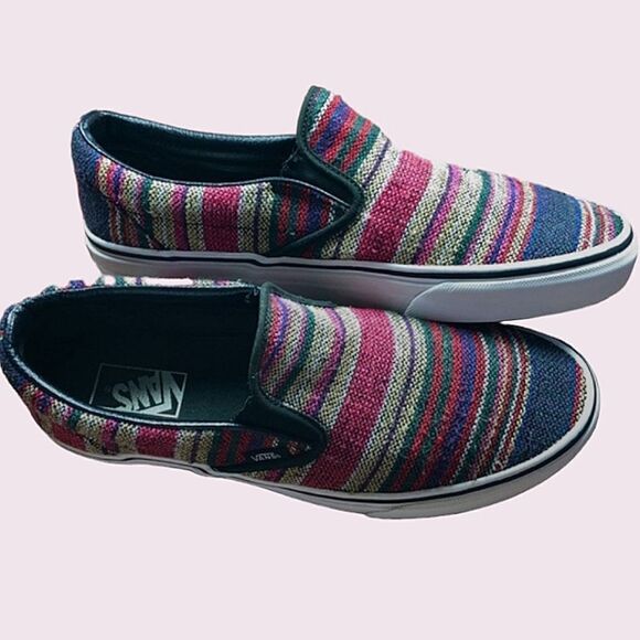 VANS Striped Canvas Slip On Skater Style Loafers size 42.5 Unisex - Picture 6 of 11